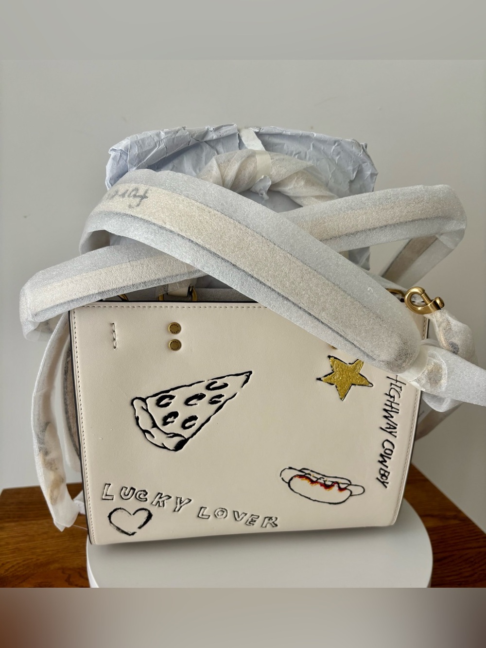COACH NWT ROGUE 25 LEATHER SATCHEL BAG SKETCH PRINT NY CHALK WHITE CROSSBODY - Picture 3 of 11
